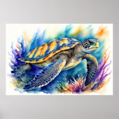 Waterverf Schilderen van Kleurrijke Zeeen Schildpa Poster (Voorkant)