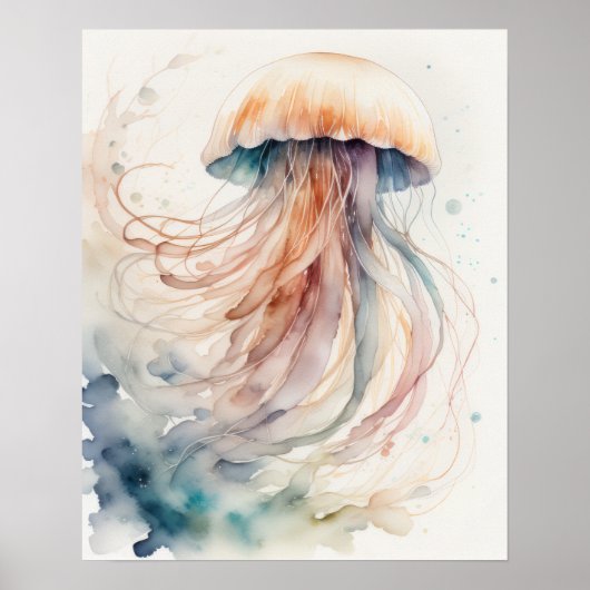 Waterverf Schilderen van Kwallen Poster (Voorkant)