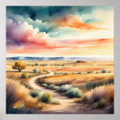 Waterverf Schilderen van Landelijk Landschap Poster (Voorkant)