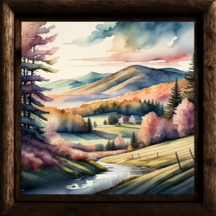 Waterverf Schilderen van Landelijk Landschap Poster