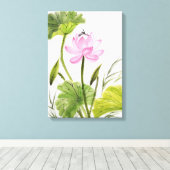 Waterverf schilderen van Lotus Flower 2 Canvas Afdruk (Insitu (Houten vloer))