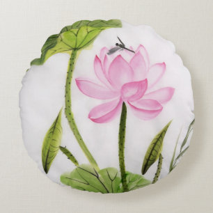 Waterverf schilderen van Lotus Flower 2 Rond Kussen