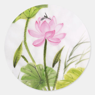 Waterverf schilderen van Lotus Flower 2 Ronde Sticker