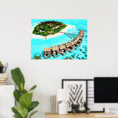 Waterverf Schilderen van Maldiven Honeymoon Resort Poster (Thuiskantoor)