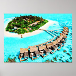Waterverf Schilderen van Maldiven Honeymoon Resort Poster