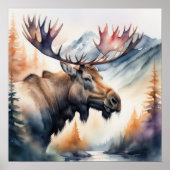 Waterverf Schilderen van Moose Natuur Poster (Voorkant)