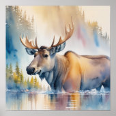 Waterverf Schilderen van Moose Natuur Poster (Voorkant)