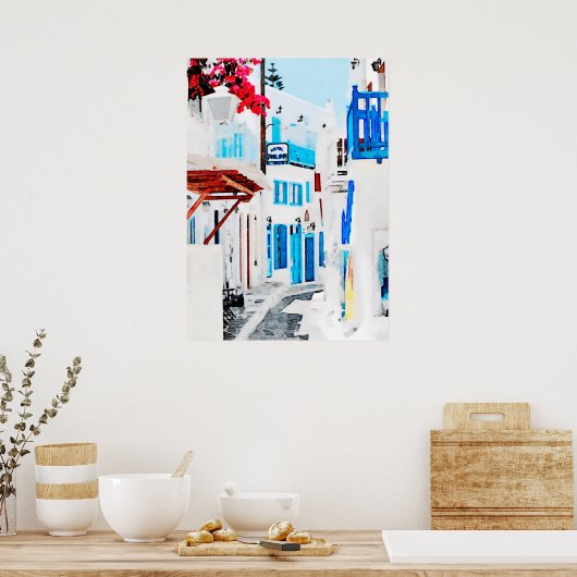 Waterverf schilderen van Mykonos Poster (Keuken)