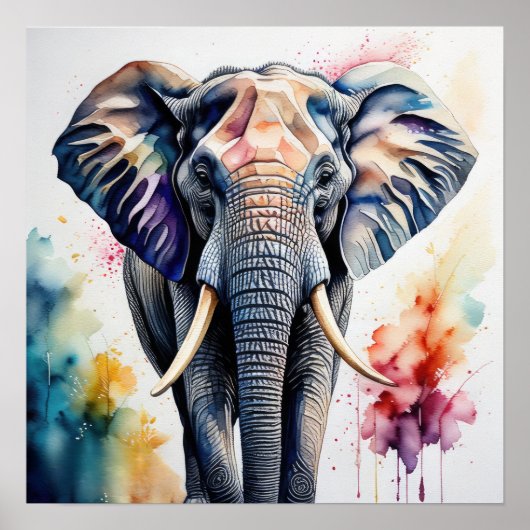 Waterverf Schilderen van Olifant 1:1 Poster (Voorkant)