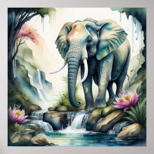 Waterverf Schilderen van Olifant 1:1 Poster (Voorkant)