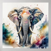 Waterverf Schilderen van Olifant 1:1 Poster (Voorkant)
