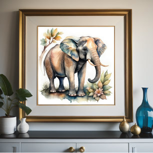 Waterverf Schilderen van Olifant 1:1 Poster