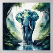 Waterverf Schilderen van Olifant 1:1 Poster (Voorkant)