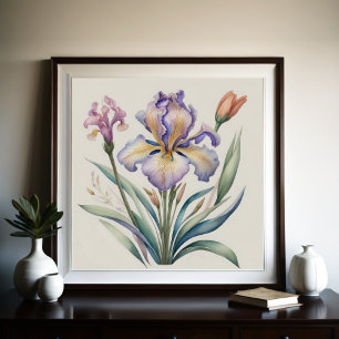 Waterverf Schilderen van Paarse Iris Poster
