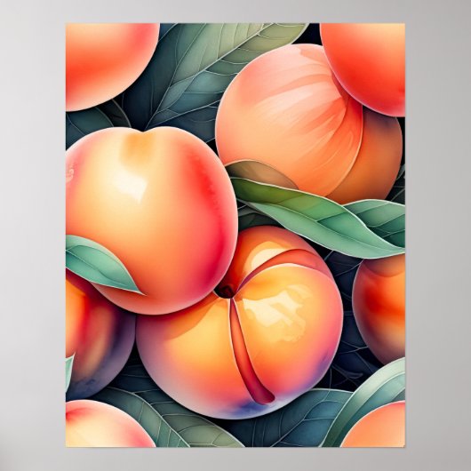 Waterverf Schilderen van perziken Poster (Voorkant)