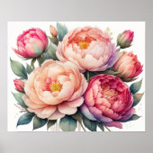 Waterverf Schilderen van Pioenen IV Poster (Voorkant)