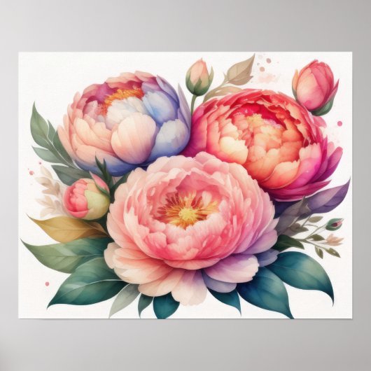 Waterverf Schilderen van Pioenen VI Poster (Voorkant)