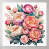 Waterverf Schilderen van Pioenen VII Poster (Voorkant)