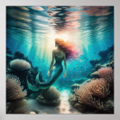 Waterverf Schilderen van Rood Haired Zeemeermin 1: Poster (Voorkant)