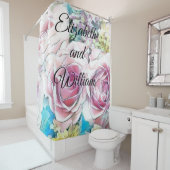 Waterverf Schilderen van roze gele rozen Douchegordijn (In situ)