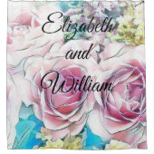 Waterverf Schilderen van roze gele rozen Douchegordijn (Voorkant)