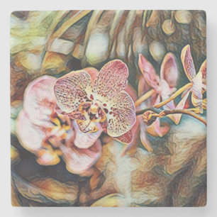 Waterverf schilderen van roze orchidee bloemen Stenen Onderzetter