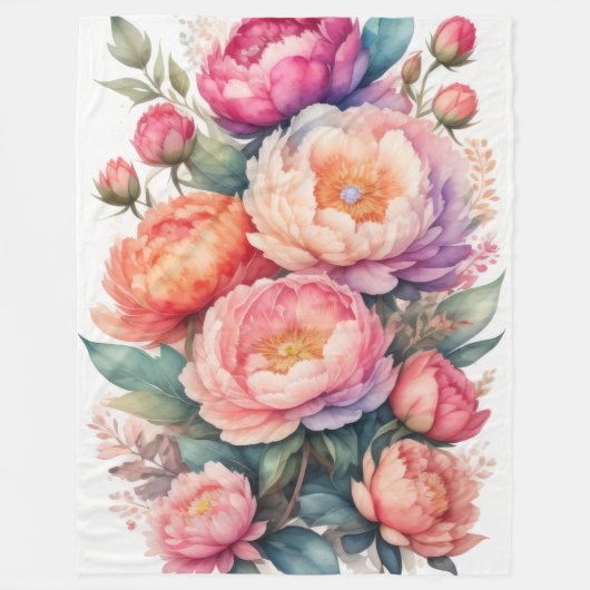 Waterverf Schilderen van Roze Pioenen Fleece Deken (Voorkant)