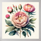 Waterverf Schilderen van Roze Pioenen Poster (Voorkant)
