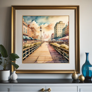 Waterverf Schilderen van  Shoreline Boardwalk Poster