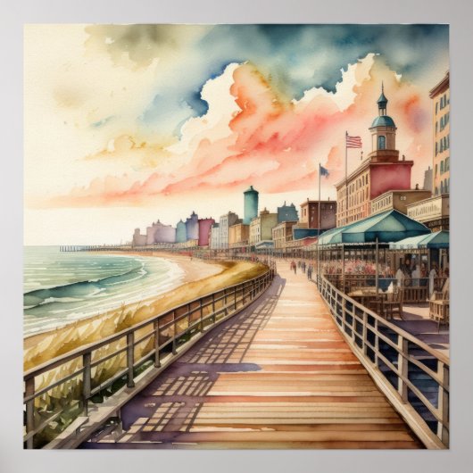 Waterverf Schilderen van  Shoreline Boardwalk Poster (Voorkant)
