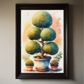 Waterverf Schilderen van Topiary Tree in Pot II Poster