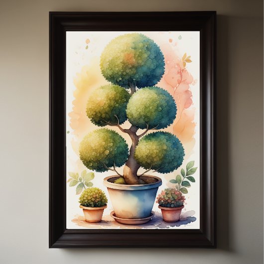 Waterverf Schilderen van Topiary Tree in Pot II Poster