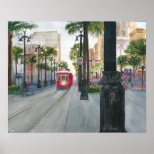 Waterverf schilderen van Trolley in New Orleans