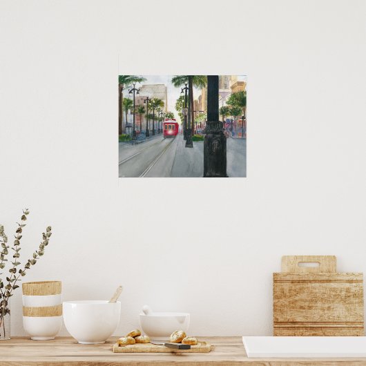 Waterverf schilderen van Trolley in New Orleans Poster (Keuken)