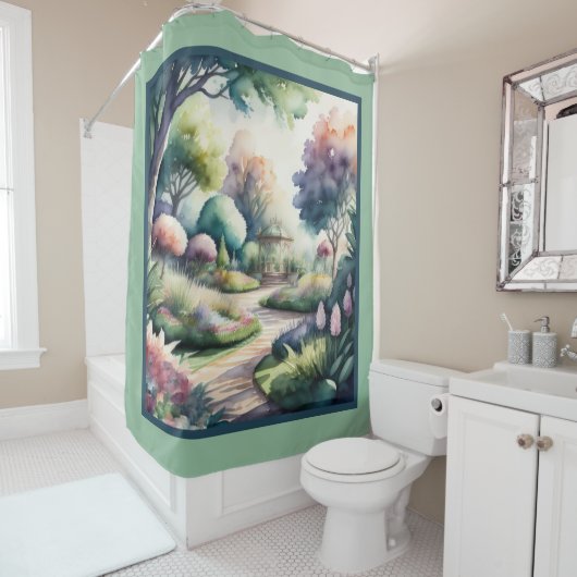 Waterverf Schilderen van Tuinlandschap Douchegordijn (In situ)