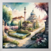 Waterverf Schilderen van Tuinlandschap Poster (Voorkant)