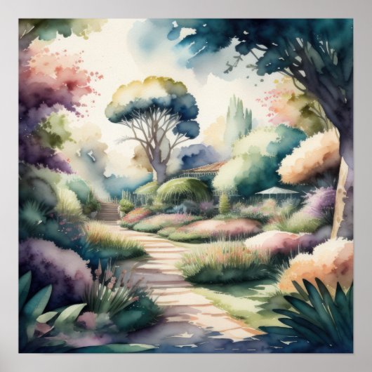 Waterverf Schilderen van Tuinlandschap Poster (Voorkant)