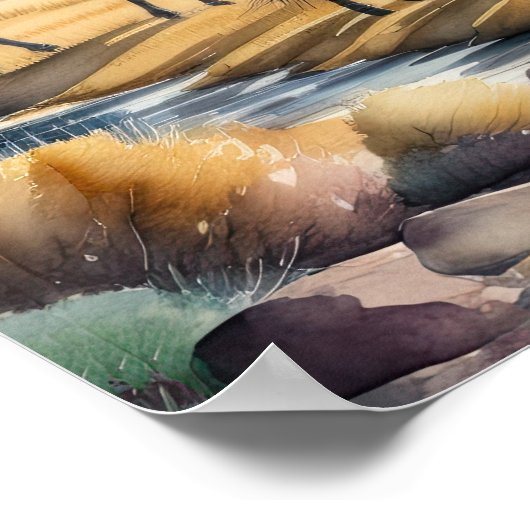 Waterverf Schilderen van Wilde Paarden 1:1 Poster (Hoek)