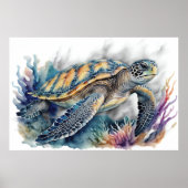 Waterverf Schilderen van Zee Schildpad 3:2 XIV Poster (Voorkant)