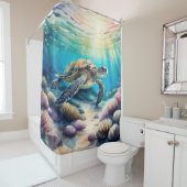 Waterverf Schilderen van Zee Schildpad Douchegordijn (In situ)