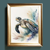 Waterverf Schilderen van Zee Turtle Muted Colours Poster