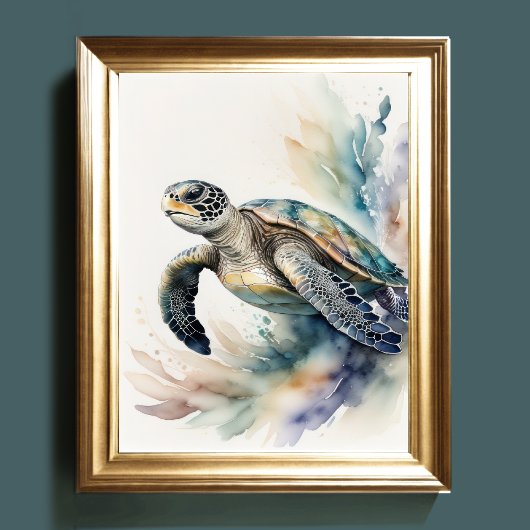 Waterverf Schilderen van Zee Turtle Muted Colours Poster