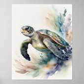 Waterverf Schilderen van Zee Turtle Muted Colours Poster (Voorkant)