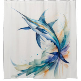 Waterverf Schilderen van zwaardvis Douchegordijn