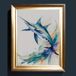 Waterverf Schilderen van zwaardvis Poster