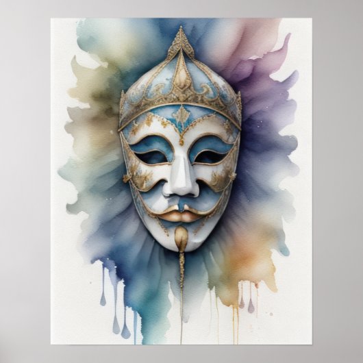 Waterverf Schilderen Venetiaans Masker IV Poster (Voorkant)