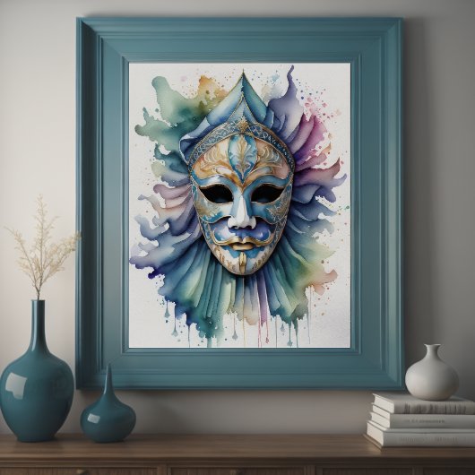 Waterverf Schilderen Venetiaans Masker VII Poster