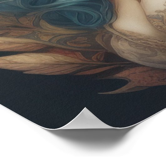 Waterverf Schilderen Verbluffende Vrouw Blauw Haar Poster (Hoek)