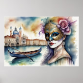 Waterverf Schilderen Vrouw Venetiaans Masker IV Poster (Voorkant)