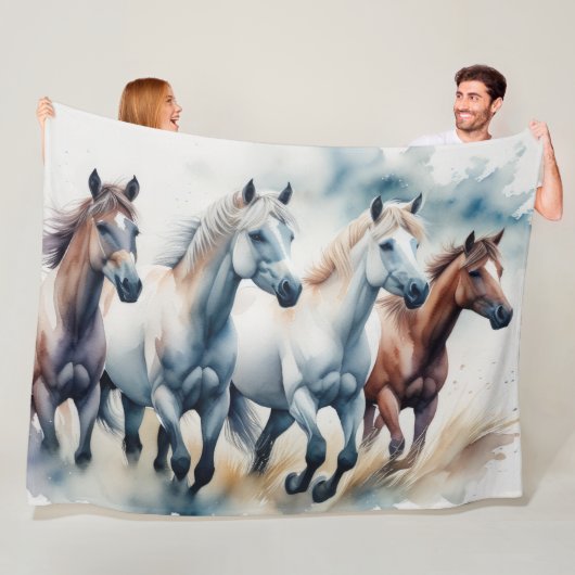 Waterverf Schilderen Wilde Paarden Fleece Deken (In situ)